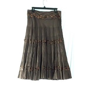 Lapis Women’s Skirt Brown Sequin Tiered Midi Length Lined Size L Preowned Flaw
